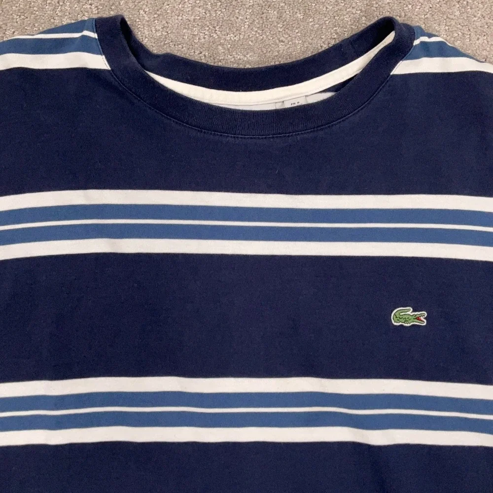 Lacoste T-Shirt Mens 8/3XL Navy Blue Stripe Long Sleeve Regular Fit‎ Preppy